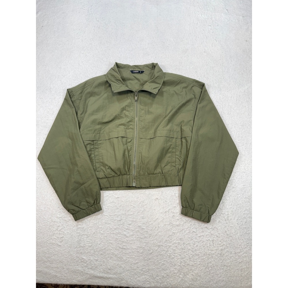 Ci Sono Womens Olive Green Cropped Windbreaker Jacket Size Small Full Zip Jacket